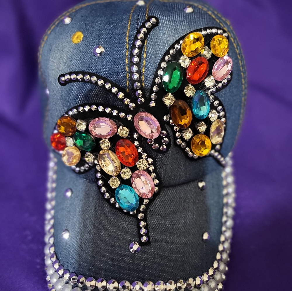 Cap Sequin Rhinestone 🦋 NWT Denim